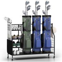Gymax Golf Bag Organizer 3 Golf Bag Stand Golf Cart With Lockable Wheels in Black