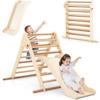 Gymax Pikler Triangle Set Folding Triangle Climber Climbing Frame-Natural in Natural