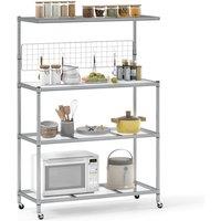 Gymax Bakers Rack With Wheels 4-Tier Metal Bar Table With Adjustable Shelves in Silver