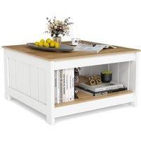 Gymax Square Coffee Table Cocktail Table With Open Storage Shelf-Natural in Light Khaki