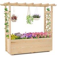 Costway 115cm Raised Garden Bed Wooden Elevated Planter Box in Natural