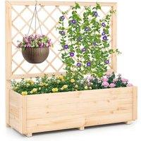 Costway Raised Garden Bed Wooden Elevated Planter Box w/Lattice Trellis in Natural