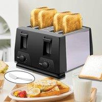 Ventryn 4 Slice Toaster Black Extra Wide Slots Defrost Reheat Function