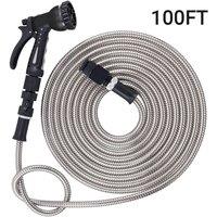 Nordara 100FT Stainless Steel Garden Hose Pipe Water Spray Gun in Silver | Size: 1kg