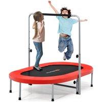 Costway Double Trampoline for 2 People Foldable Jumping Fitness Trampoline w/Adjustable Handrail & Safety Pad
