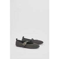 Oasis Women's Sally Woven Buckle Mary Jan Flat Ballet Pumps in Black | Size: 7