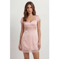 MissPap Women's Satin Lace Insert Mini Dress in Peach | Size: 12