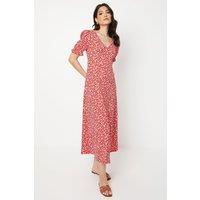 Dorothy Perkins Women's Red Ditsy V Neck Short Sleeve Jersey Midi Dress | Size: 14