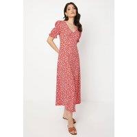 Dorothy Perkins Women's Red Ditsy V Neck Short Sleeve Jersey Midi Dress | Size: 16