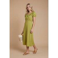 Dorothy Perkins Women's Statement Ruffle Shirred Midi Dress in Green | Size: 16