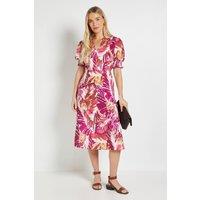Wallis Women's Petite Palm Print Midi Dress in Pink | Size: 12