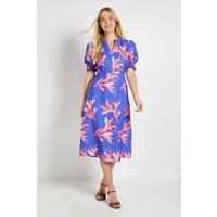 Wallis Women's Petite Floral Print Midi Dress in Blue | Size: 18