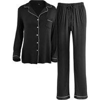 Women's Long Sleeve Camp Collar Loungewear in Black | Size: Medium