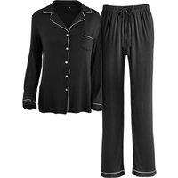 Women's Long Sleeve Camp Collar Loungewear in Black | Size: Large