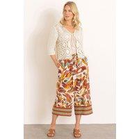Klass. Women's Printed Wide Leg Cropped Trousers in Brown | Size: 18