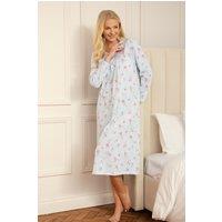 Camille Women's 100% Cotton Long Sleeve Nightdress in Blue | Size: 14-16