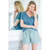 British Boxers Women's Moss Herringbone Brushed Cotton Sleep Shorts in Dark Green | Size: XS