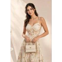 SVNX Women's Heart Quilted Top-Handle Crossbody Mini Handbag in Beige
