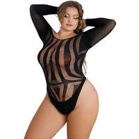 Loving Joy Women's Plus Size Long Sleeved Cut Out Back Bodysuit in Black | Size: XL+
