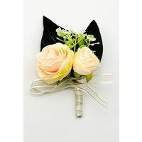 XPOSED Men's Elegant Tuxedo Flower Wedding Boutonniere Lapel Pin For Formal Events in Cream