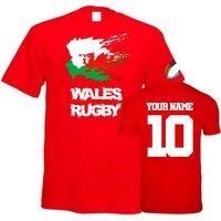 Wales Men's Personalised Country Rugby T-Shirt Your Name in Red | Size: Small