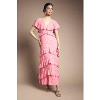 Oasis Women's Jacquard Ruffle Maxi Dress in Coral | Size: 10