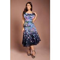 Coast Women's Organza Floral Midi Skirt in Navy | Size: 12