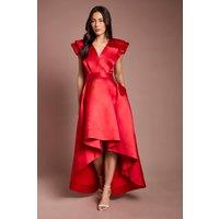 Coast Women's Frill Sleeve V Neck Midi Dress in Flame Red | Size: 10