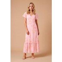 Dorothy Perkins Women's DP Luxe Printed Flutter Raglan Sleeve Midi Dress in Pink | Size: 10