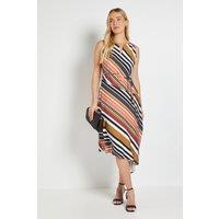 Wallis Women's Petite Summer Stripe Midi Dress in Brown | Size: 18