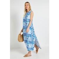 Wallis Women's Petite Summer Tropical Maxi Dress in Blue | Size: 14
