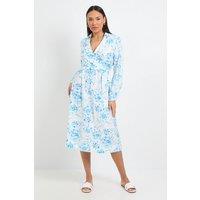Wallis Women's Summer Floral Belted Midi Dress in Blue | Size: 14