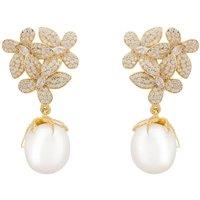 Latelita Women's Flowers Pearl Earrings Gold White