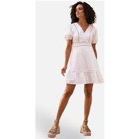 Yumi Women's White Cotton Lace Trim Skater Sun Dress in Natural White | Size: 16