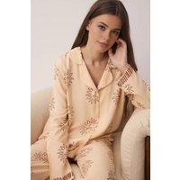 WOVCOR Women's 2- Piece Sun Patterned Viscose Woven Pajama Set in Beige | Size: 6