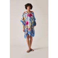 James Lakeland Women's Blue Floral Mosaic Kaftan
