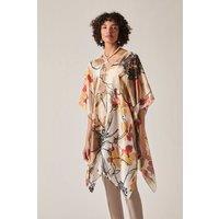 James Lakeland Women's Beige Floral Sketch Kaftan