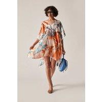 James Lakeland Women's Orange Floral Sketch Kaftan