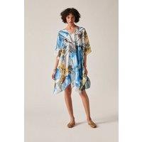 James Lakeland Women's Blue Floral Sketch Kaftan