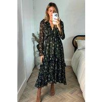 Style Cheat Women's Birdie Maxi Blurred Khaki Floral Dress in Green | Size: 8