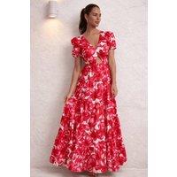 Style Cheat Women's Zoe Red & White Tiered Cutout Maxi Dress | Size: 8