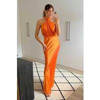 Style Cheat Women's Lara Halter Split Column Maxi Orange Dress in Tangerine | Size: 16