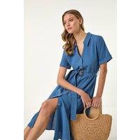 Roman Women's Linen Look Belted Shirt Dress in Blue | Size: 20