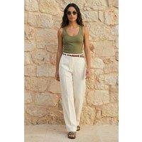 Roman Women's Linen Blend Belted Trouser in Ivory | Size: 18