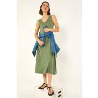 Roman Women's Sleeveless V-Neck Midi Dress in Khaki | Size: 14