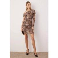 WOVCOR Women's Leopard Patterned Tulle Lined Knit Dress | Size: 6