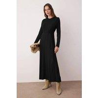 WOVCOR Women's Belted Pleated Long Sleeve Knit Midi Dress in Black | Size: XL
