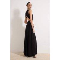 WOVCOR Women's Crew Neck Ruched Waist Maxi Evening Dress with Draped Skirt in Black | Size: 8