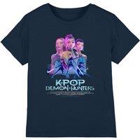 Netflix Kpop Demon Hunters Huntrix Huntrx Billboard Poster Kids T-Shirt, Navy | Size: 12-13 Years