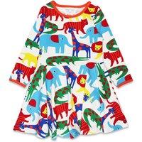 Toby Tiger Girl's Safari Print Long-Sleeved Skater Dress | Size: 2-3 Years